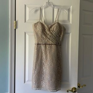 Formal Cocktail Dress - Tan with Silver Accents